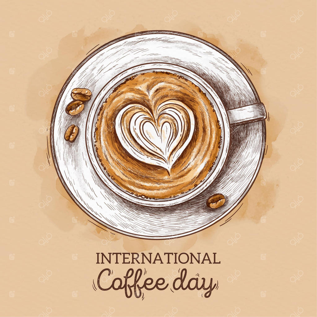 طرح مفهومی روز جهانی قهوه به صورت دست‌ساز