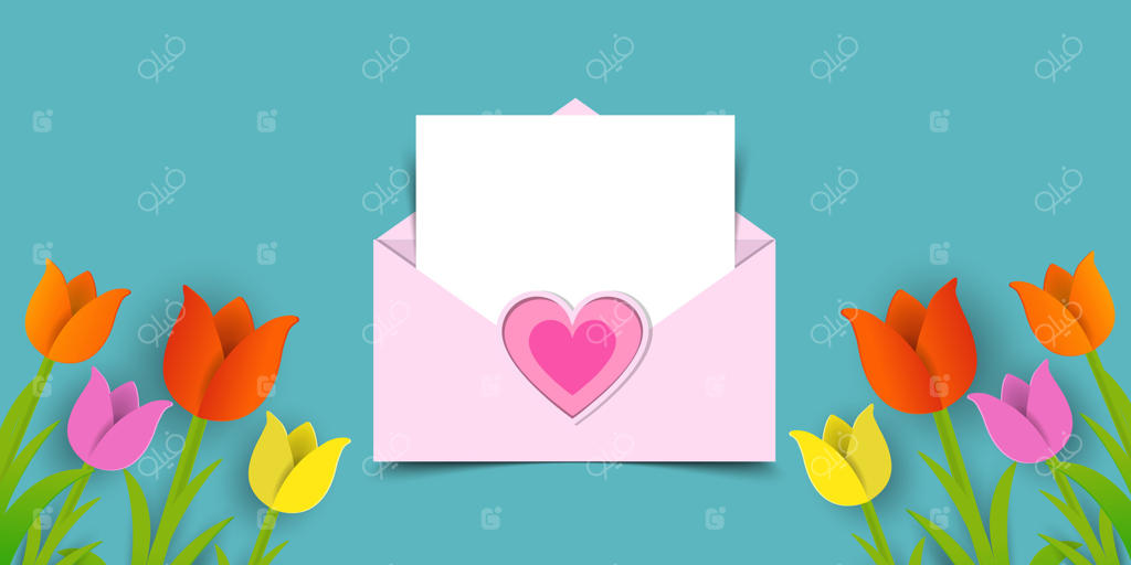 پاکتی با گل‌های لاله و قلب روی آن