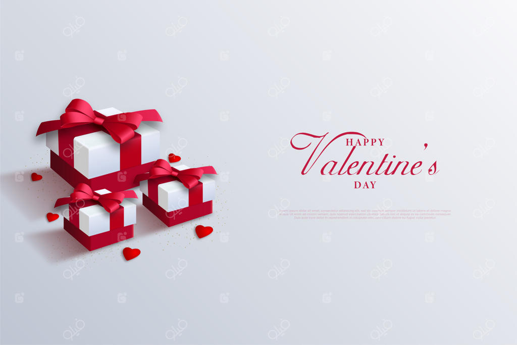 پس‌زمینه روز ولنتاین با جعبه هدیه و روبان قرمز.