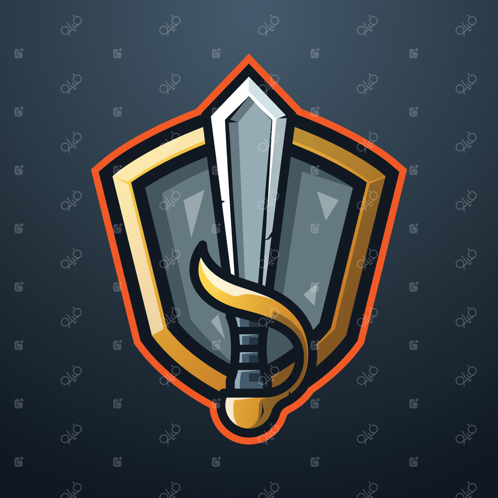 تصویرسازی کارتونی شمشیر و سپر برای لوگو و برچسب
