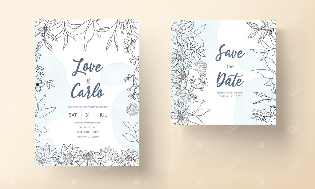 قالب دعوتنامه عروسی با طراحی دستکش گل‌های خطی و ظریف