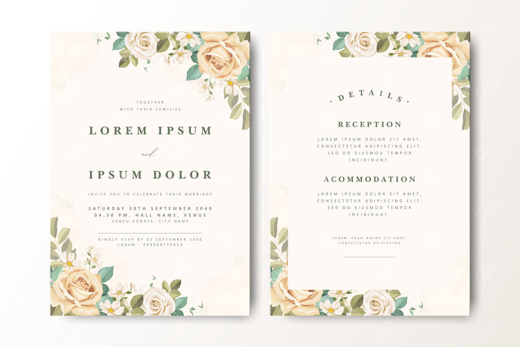 دعوتنامه عروسی شیک با طراحی گلدار