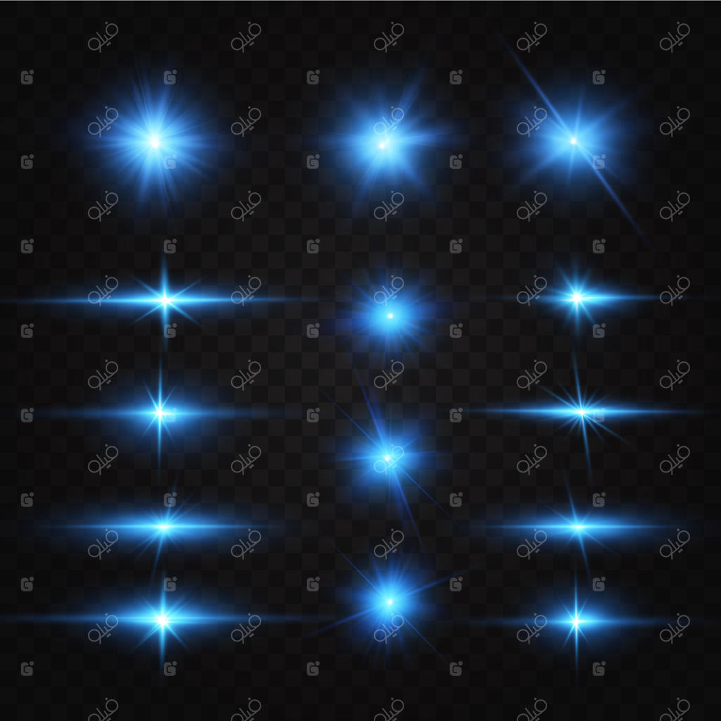 ذرات درخشان، نورهای آبی سوزان، ستاره‌ها، لیزرها. وکتور