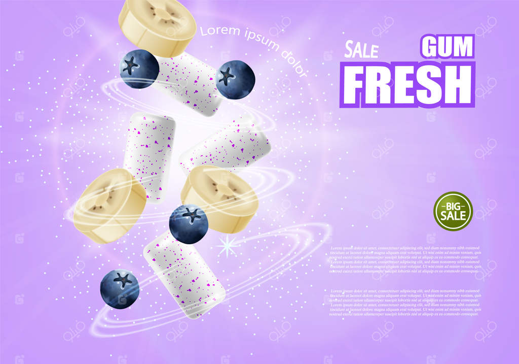 بنر آدامس با طعم موز و توت‌ها