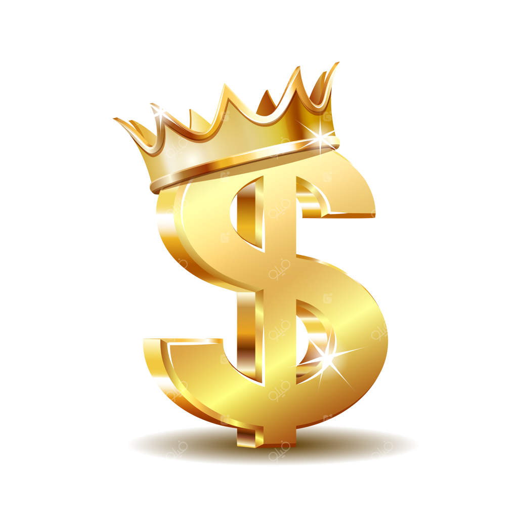 نماد دلار طلایی با تاج زرین بر روی پس‌زمینه سفید. تصویر برداری.