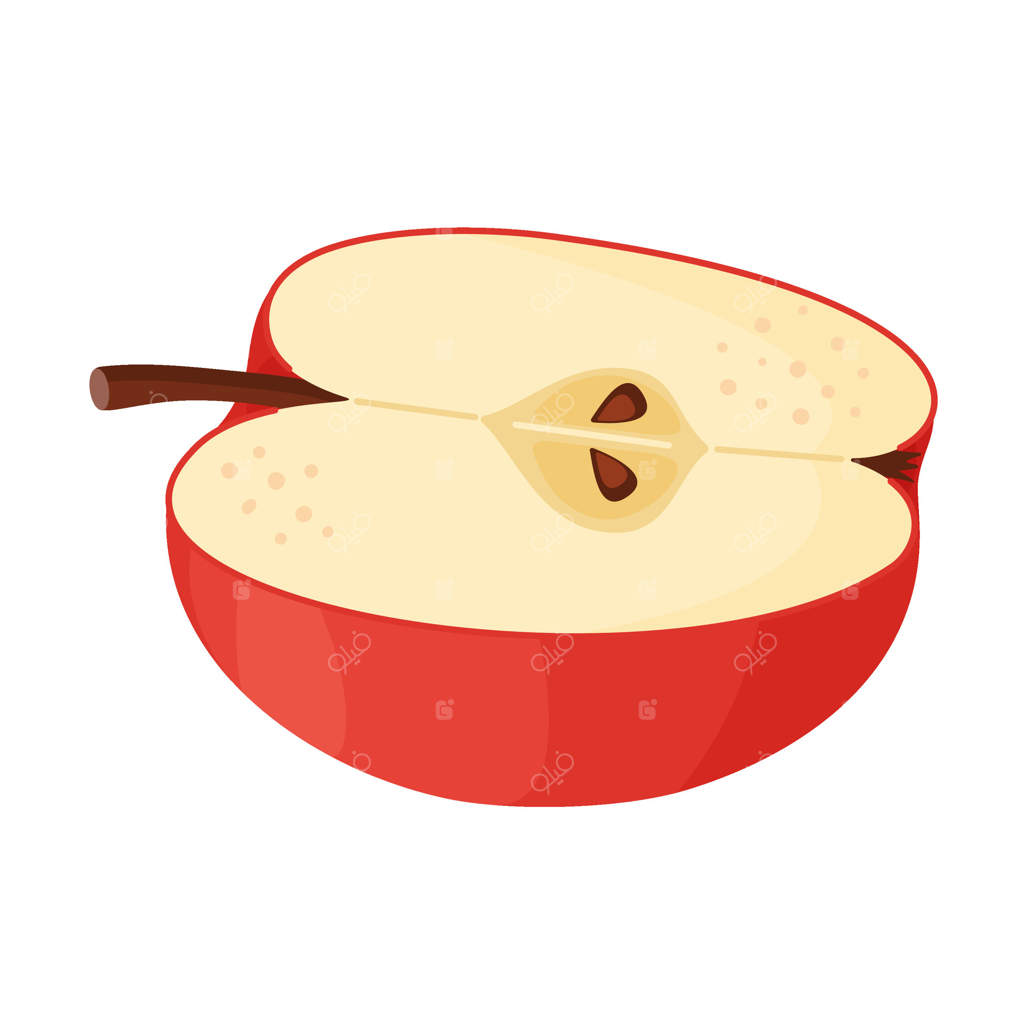 نیمه سیب قرمز رسیده، میوه تازه باغ. کلیپ‌آرت غذای دست‌کشیده. نیمه و تکه‌ای از سیب قرمز تازه، تصویر تخت و مجزا