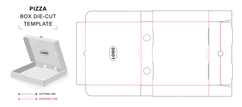 طرح گسترده و خط تیغ جعبه پیتزا