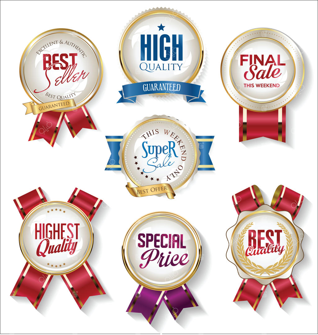 مدال‌ها، برچسب‌ها و روبان‌های طلایی به سبک وینتج و رترو