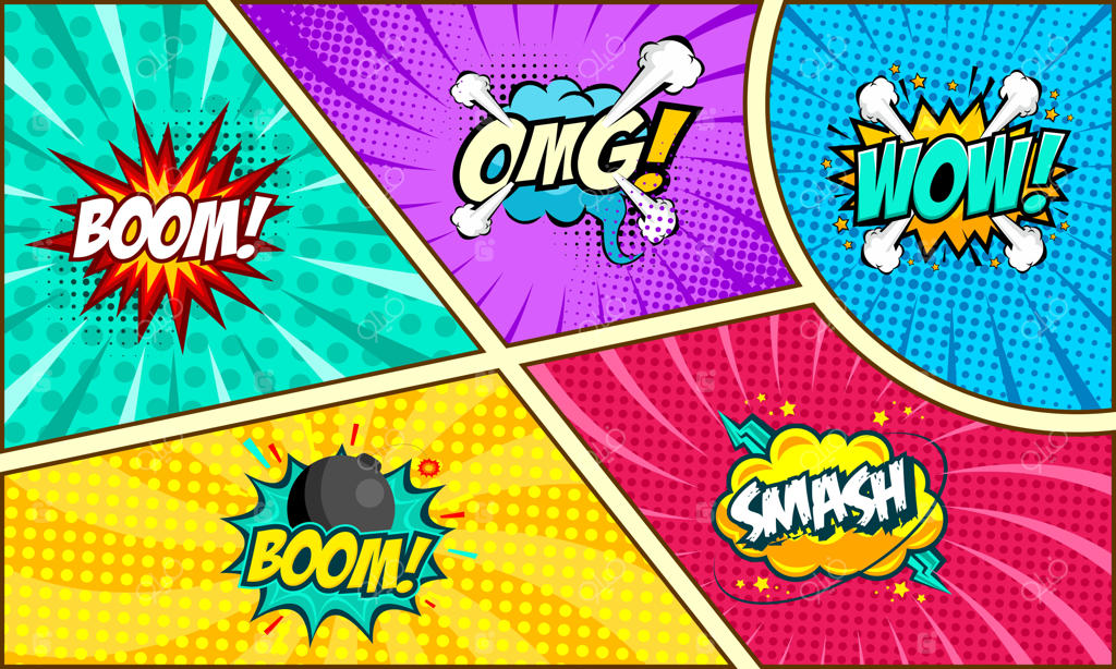 مجموعه حباب‌های گفتگوی کمیک با پس‌زمینه رنگارنگ