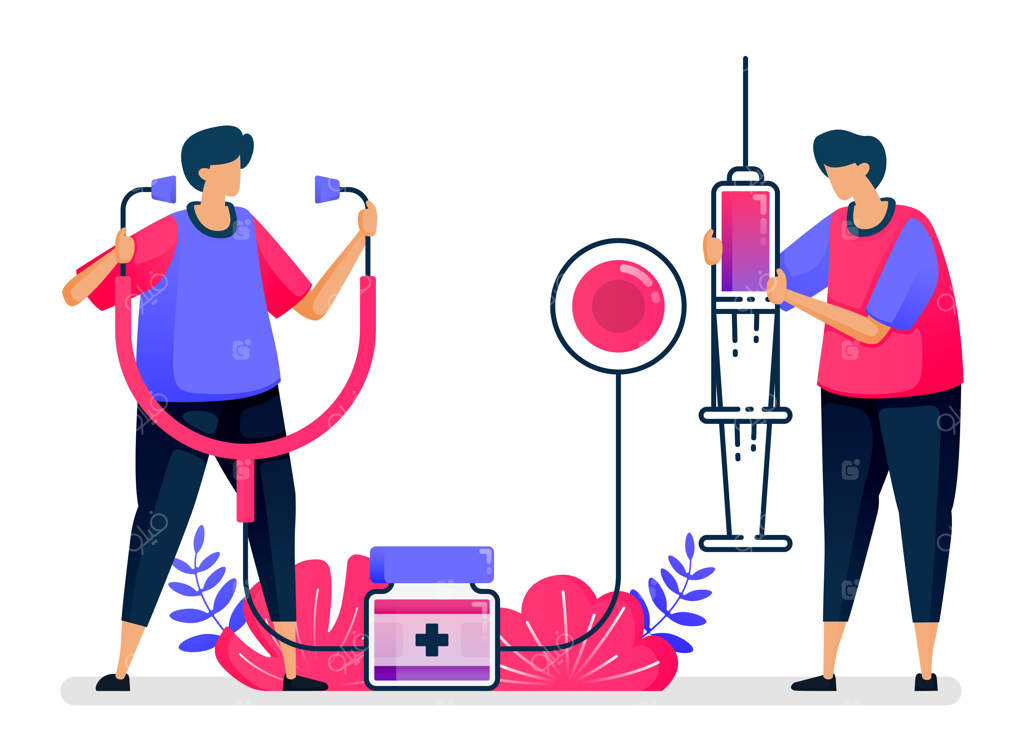 تصویرسازی تخت از خدمات بهداشت عمومی برای واکسیناسیون، درمان، تراپی و داروها. طراحی برای مراقبت‌های بهداشتی.