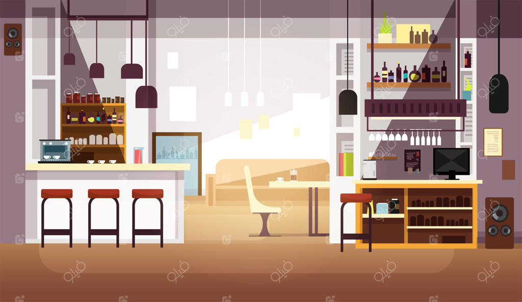 دکور مینیمال و خالی یک کافه یا بار مدرن