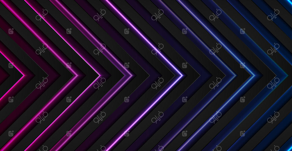 پس‌زمینه انتزاعی فناوری با پیکان‌های نئونی آبی و بنفش درخشان