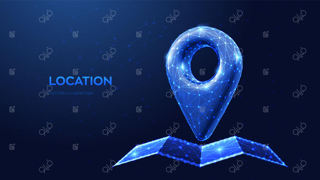 آیکون مکان‌یاب سه‌بعدی: نشانگر موقعیت‌یابی روی نقشه تاشده و نماد سیستم موقعیت‌یابی جهانی