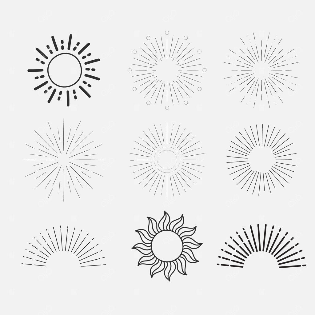 مجموعه‌ای از تصاویر سیاه و سفید با طرح خورشید روی آنها
