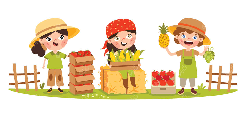 صحنه‌ای از مزرعه با کودکان کارتونی