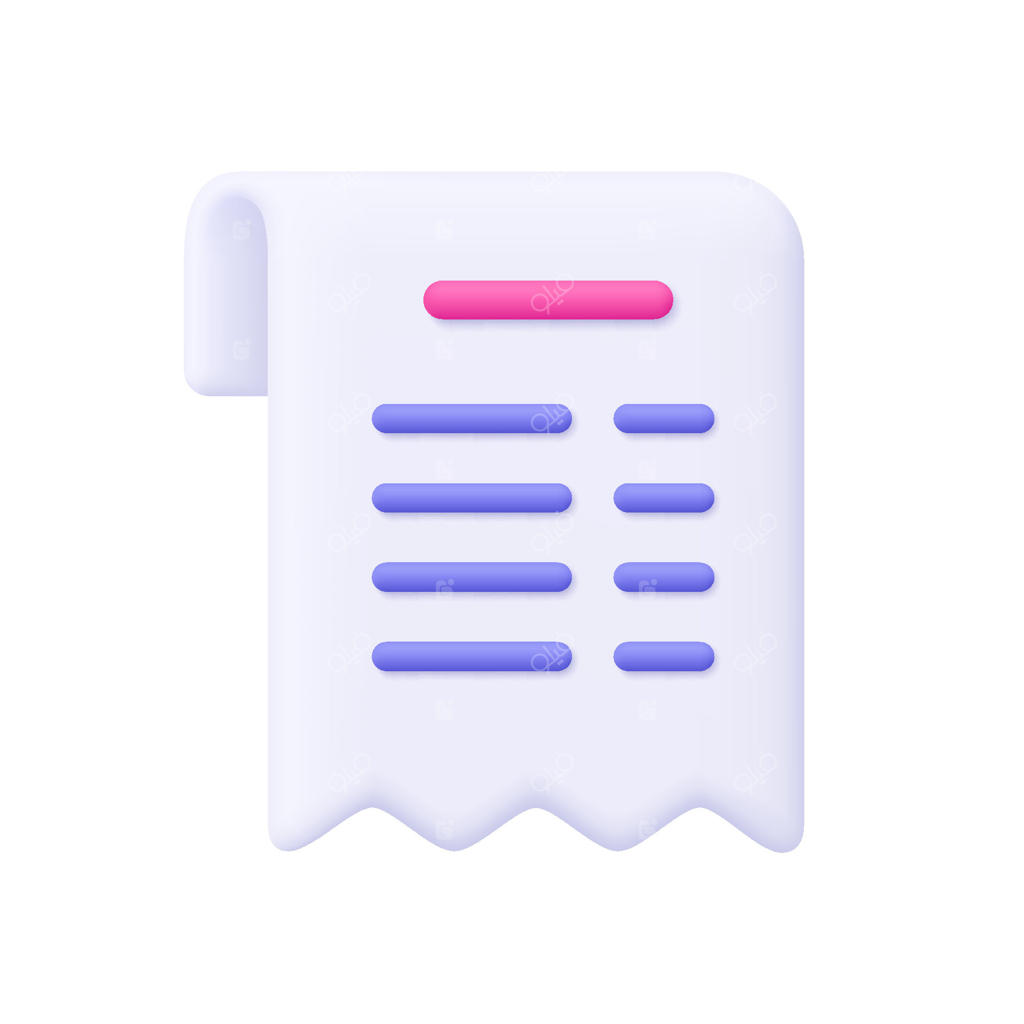 رسید نقدی، چک صورت‌حساب یا فاکتور: مفاهیم مالی، بانکی و تراکنش پرداخت. آیکون سه‌بعدی. سبک کارتونی و مینیمال.