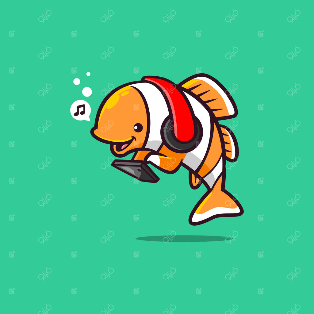 ماهی دلقک در حال گوش دادن به موسیقی