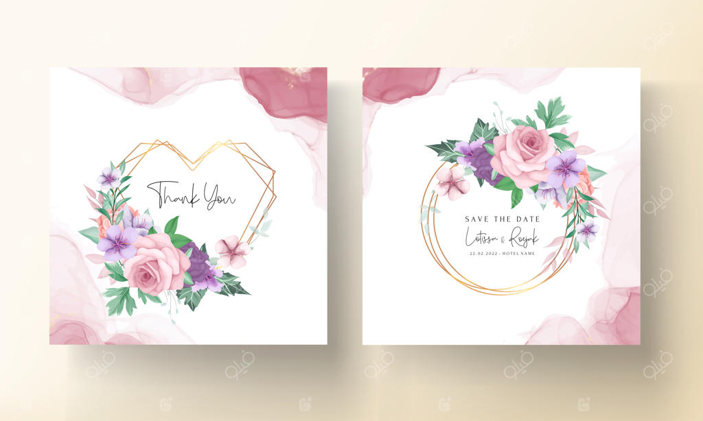 الگوی کارت دعوت با طراحی دست گل و برگ‌های زیبا