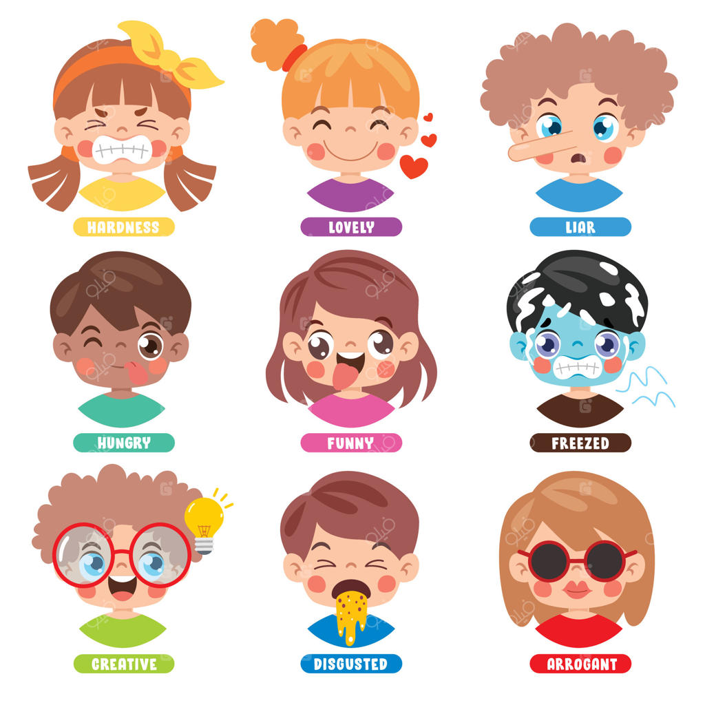 طرح‌های تصویری از احساسات کودکان به صورت وکتور حرفه‌ای