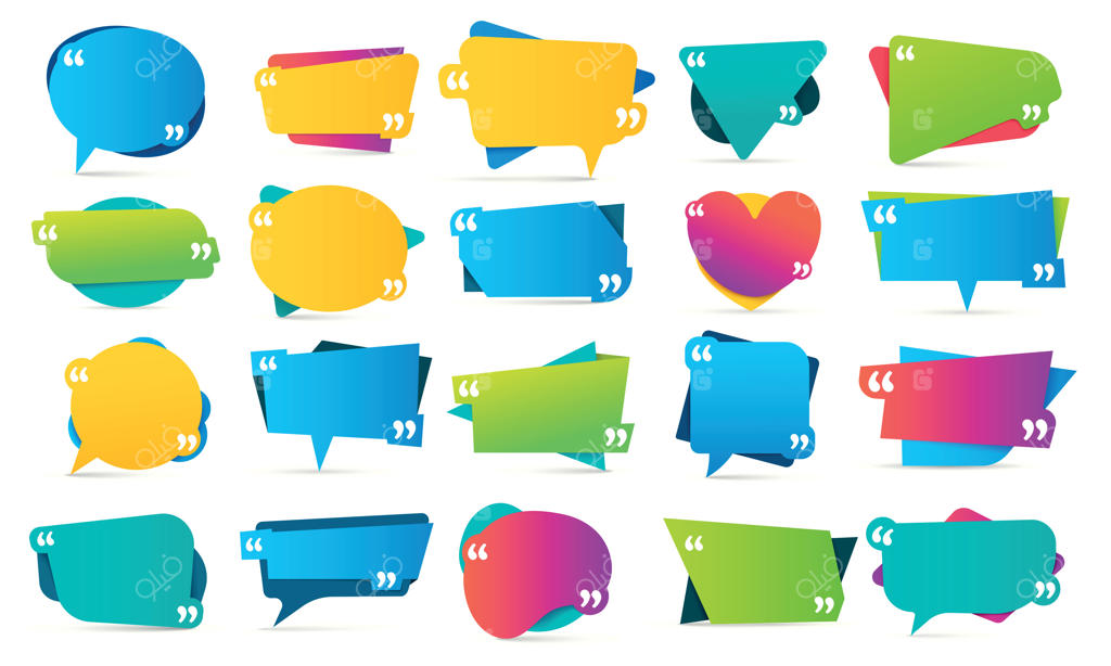 نقل‌قول‌های رنگی در قاب‌های زیبا: مجموعه‌ای از قالب‌های پیام همراه با حباب‌های رنگی و طراحی‌های متنوع