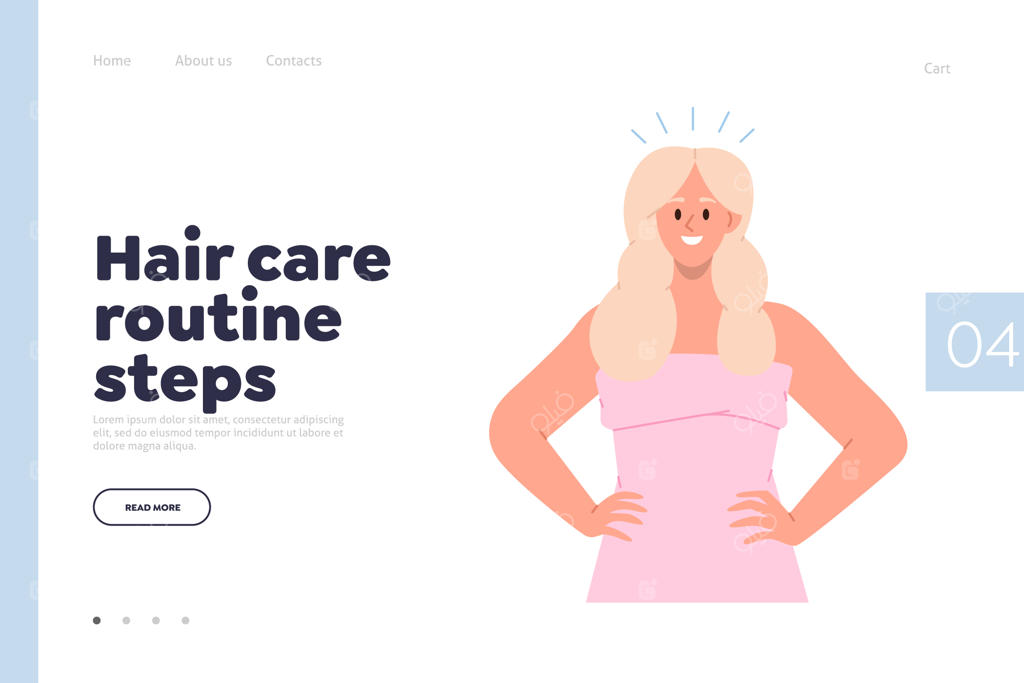 قالب طراحی لندینگ پیج و بنر وب‌سایت با موضوع مراحل روتین مراقبت از مو، زیبایی و سلامت زنان