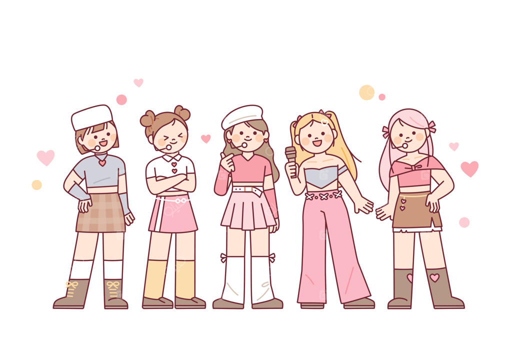 گروه آيدل دخترانه جذاب: اعضا میکروفون به دست سلام می‌کنند