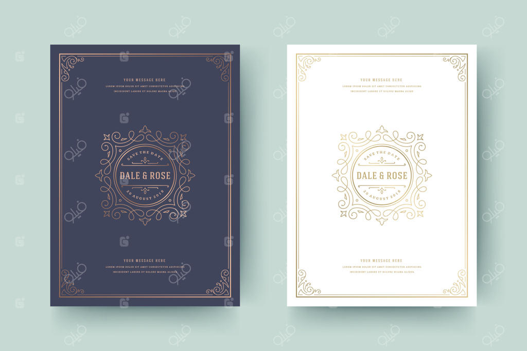 قالب کارت دعوت عروسی با تاریخ مخصوص - طرح های طلاکاری شده و نقش‌های زیبا