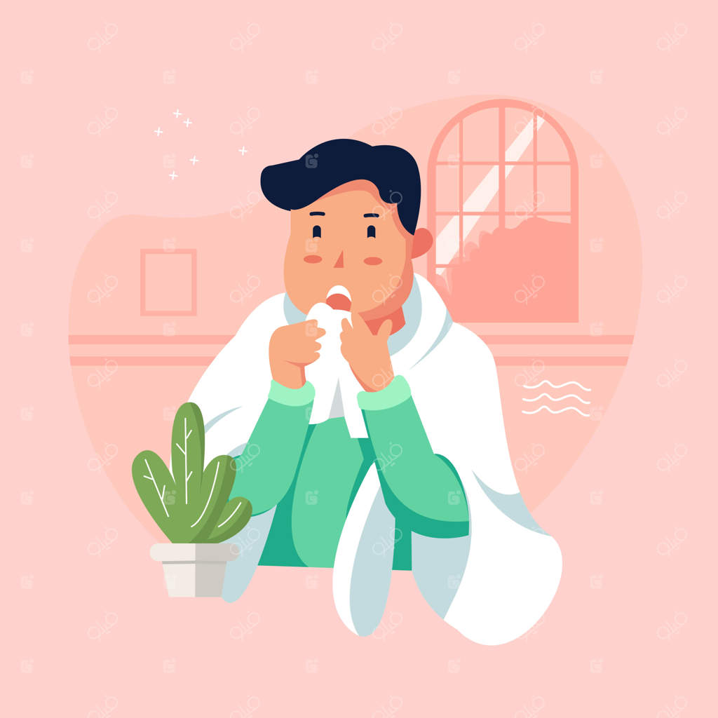 افرادی با تب: شخصیت لرزان در سرما. مفهوم بیماری.