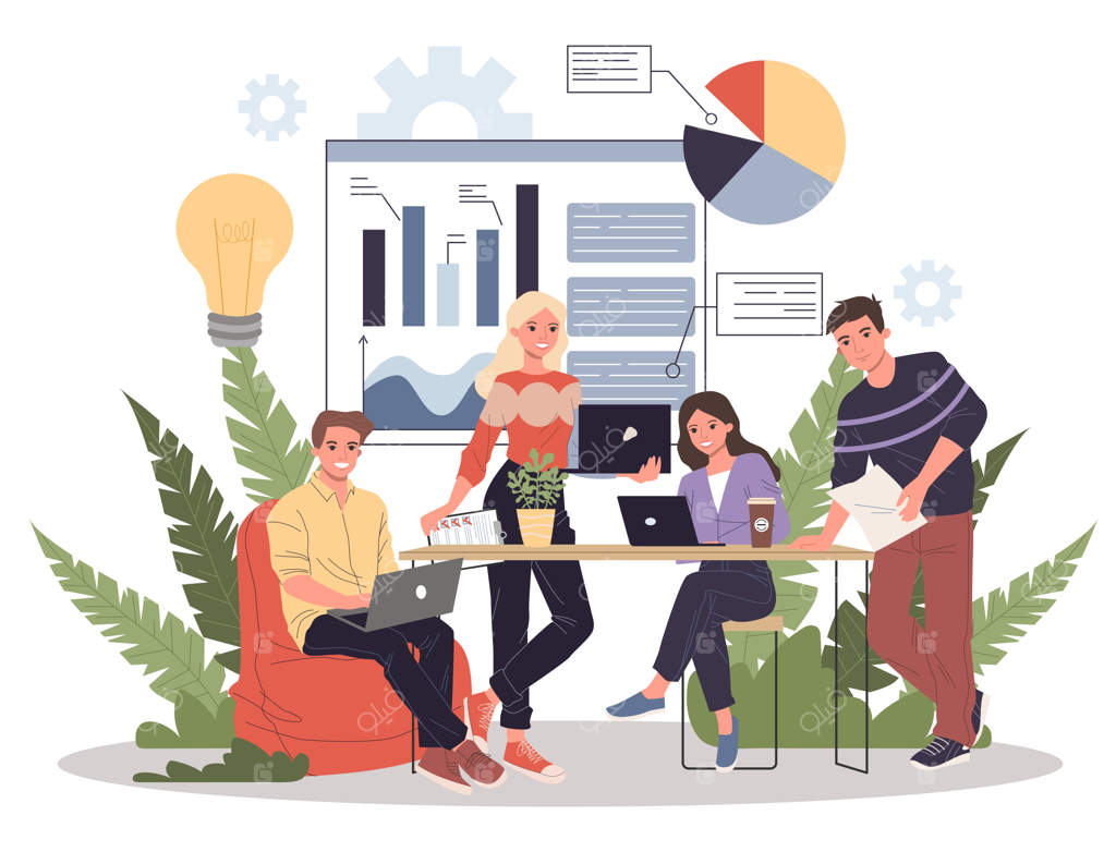 تیم تجاری در حال بحث درباره داده‌های تحلیلی