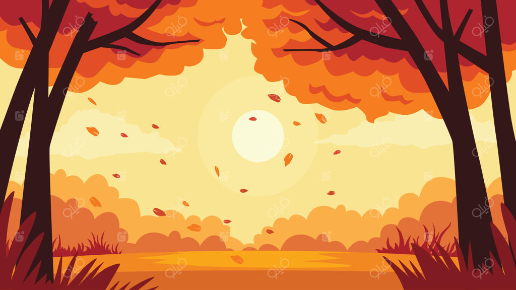 نور گرم پاییزی در جنگل با برگ‌های ریخته شده