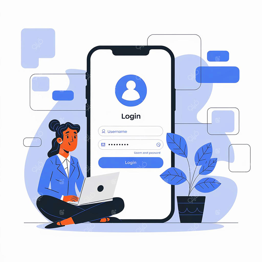 زنی نشسته در برابر گوشی موبایل با کلمه «Find» روی آن