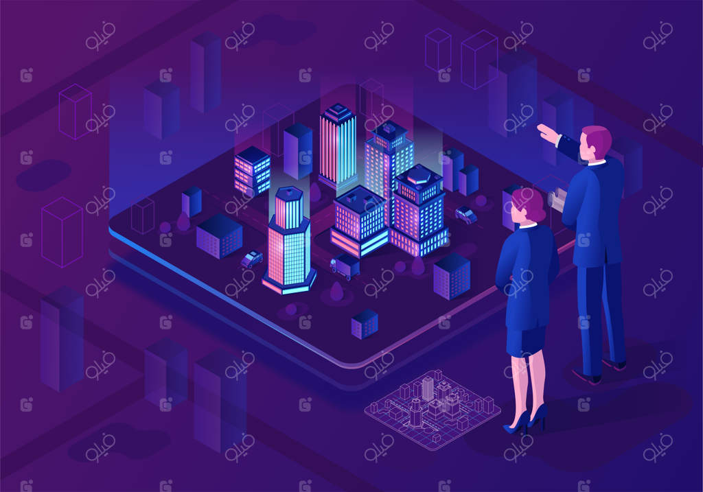 تصویر ایزومتریک از شهر هوشمند