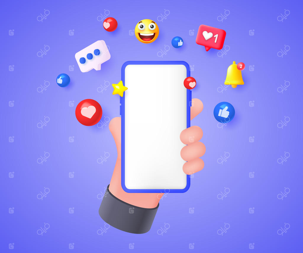 مفهوم شبکه‌های اجتماعی و ارتباطات آنلاین با آیکون‌های سه‌بعدی روی موبایل