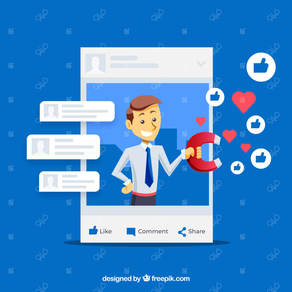 پیش‌زمینه یک اینفلوئنسر فیسبوک با ایموجی‌ها