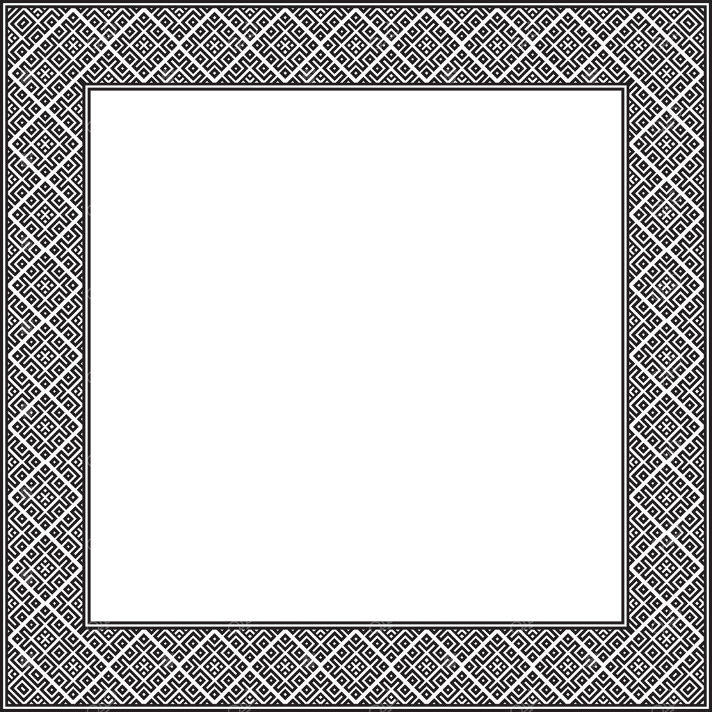 قاب تک‌رنگ مربع سیاه با طرح ملی بلاروسی. الگوی قومی مربع مخصوص اقوام اسلاو، روسی، اوکراینی، صرب، لهستانی و بلغاری. الگوی گلدوزی صلیبی