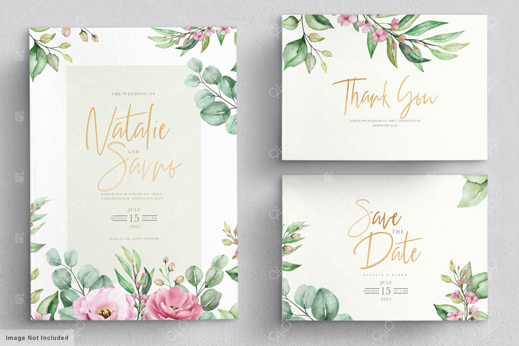 کارت دعوت عروسی با طرح دستی گل‌های آبرنگی شیک