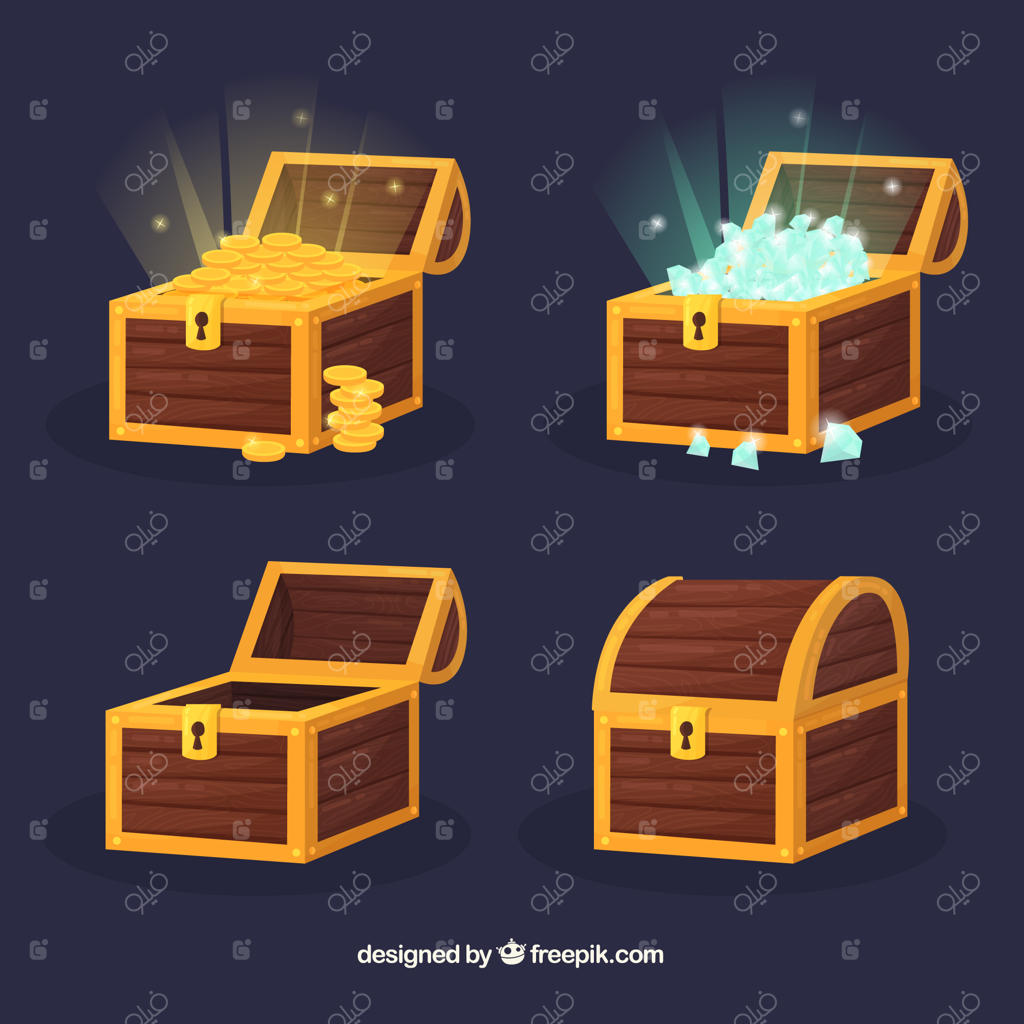 مجموعه‌ای از صندوقچه‌های گنج باز و بسته‌شده