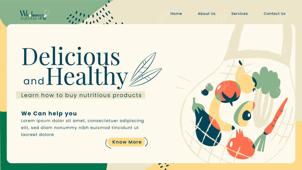 صفحه فرود مشاوره تغذیه با طراحی دستی