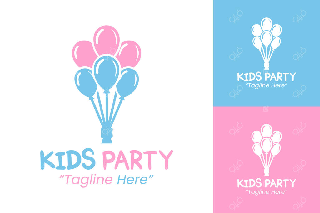 لوگوی مدرن جشن کودکان به رنگ آبی و صورتی برای برندینگ خلاقانه رویدادها