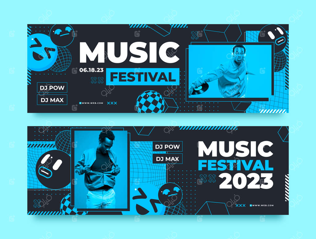بنر افقی فستیوال موسیقی با طراحی تخت