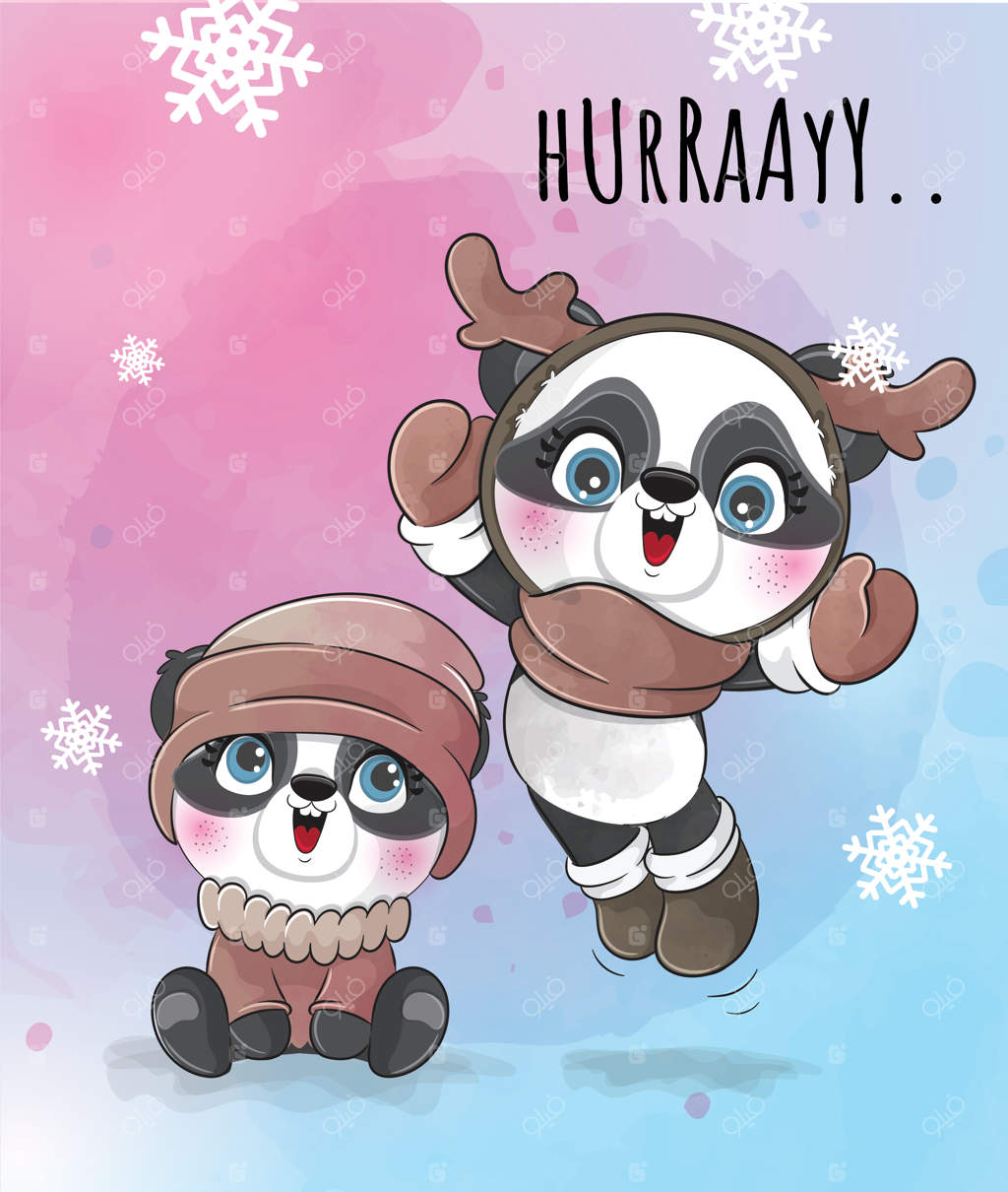 تصویر پاندای دوست‌داشتنی و شاد در برف ماه دسامبر - پاندای آبرنگی جذاب