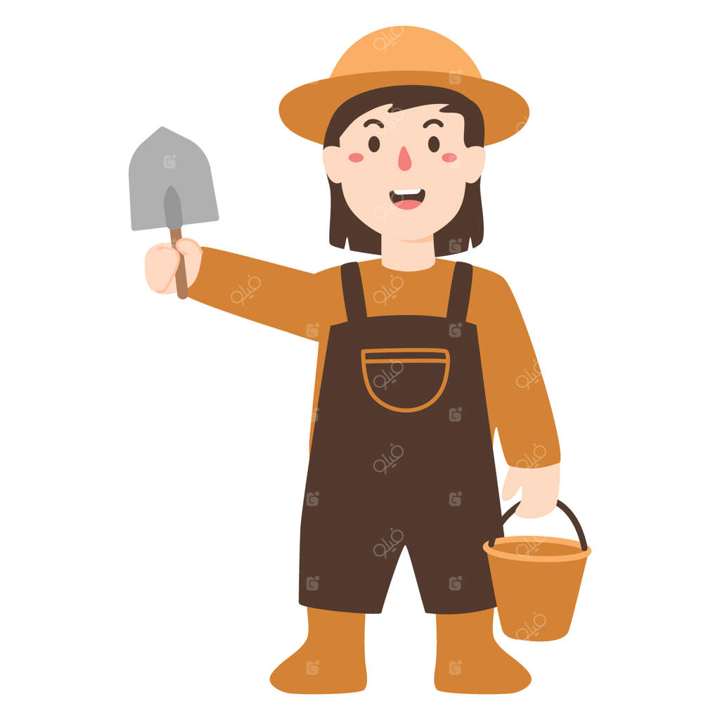 دختر بچه باغبان کارتونی با بیل - وکتور حرفه‌ای
