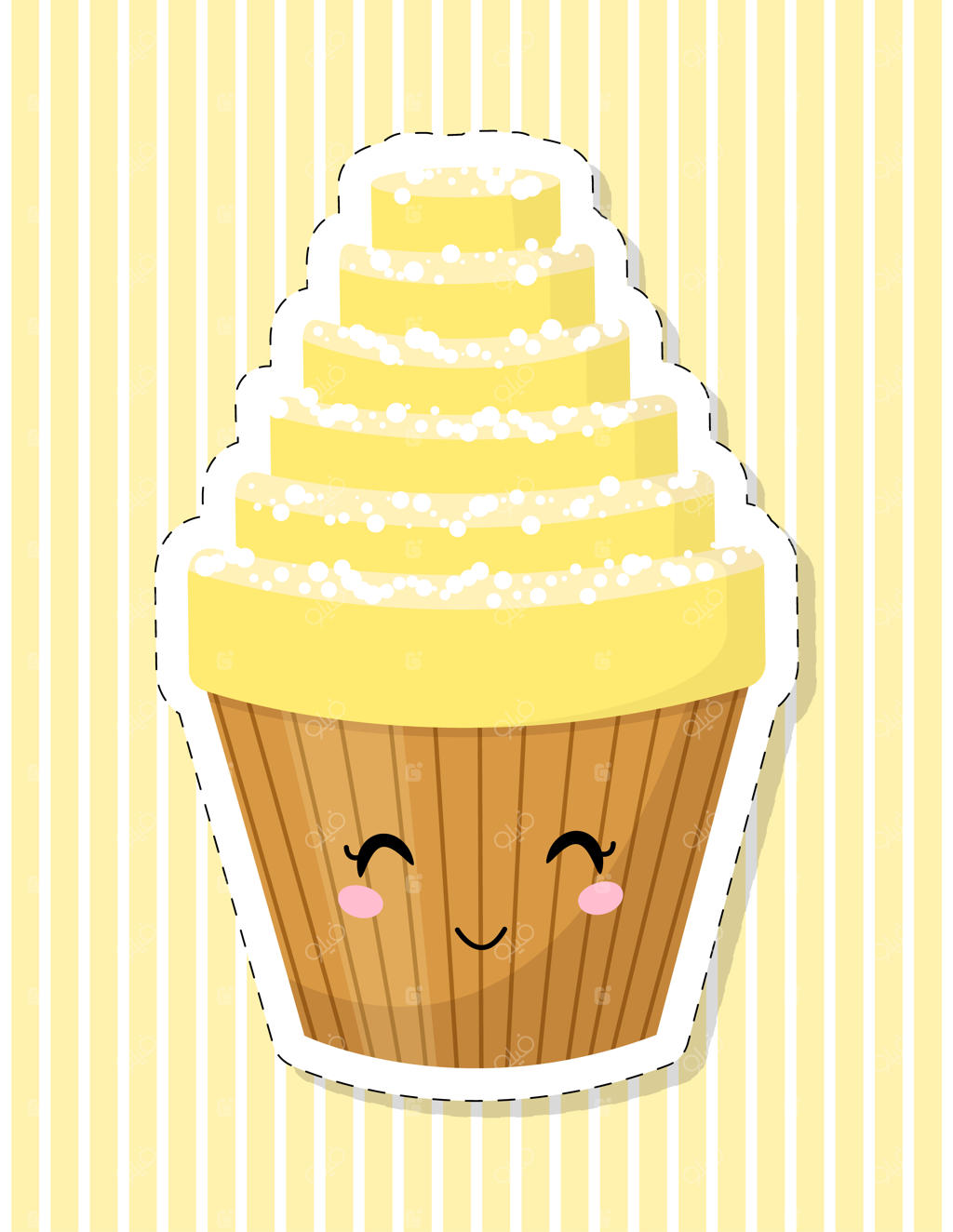 شخصیت بامزه کیک فانتزی، تزیین شده با خامه. برچسب