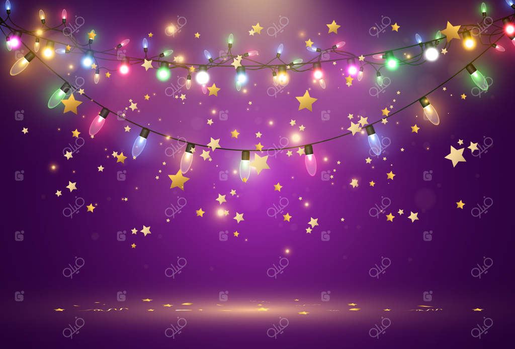 تصویر گارلند نوری روی پس‌زمینه شفاف