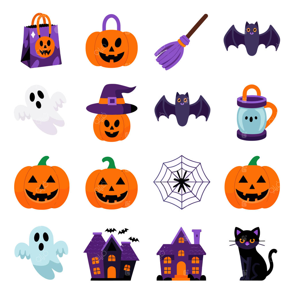 مجموعه کدو تنبل‌های هالووین شامل جادوگر و جارو