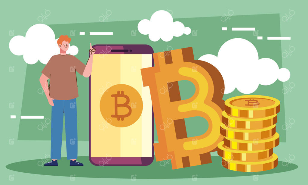 بیت‌کوین‌ها در گوشی هوشمند همراه با مردی