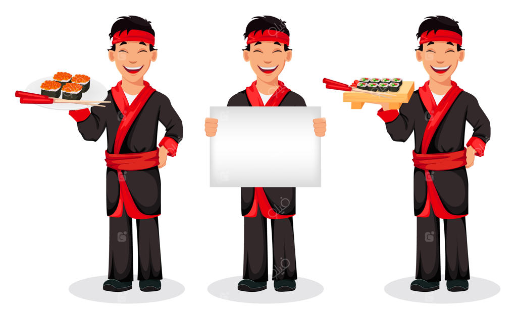 آشپز ژاپنی در حال تهیه رول سوشی