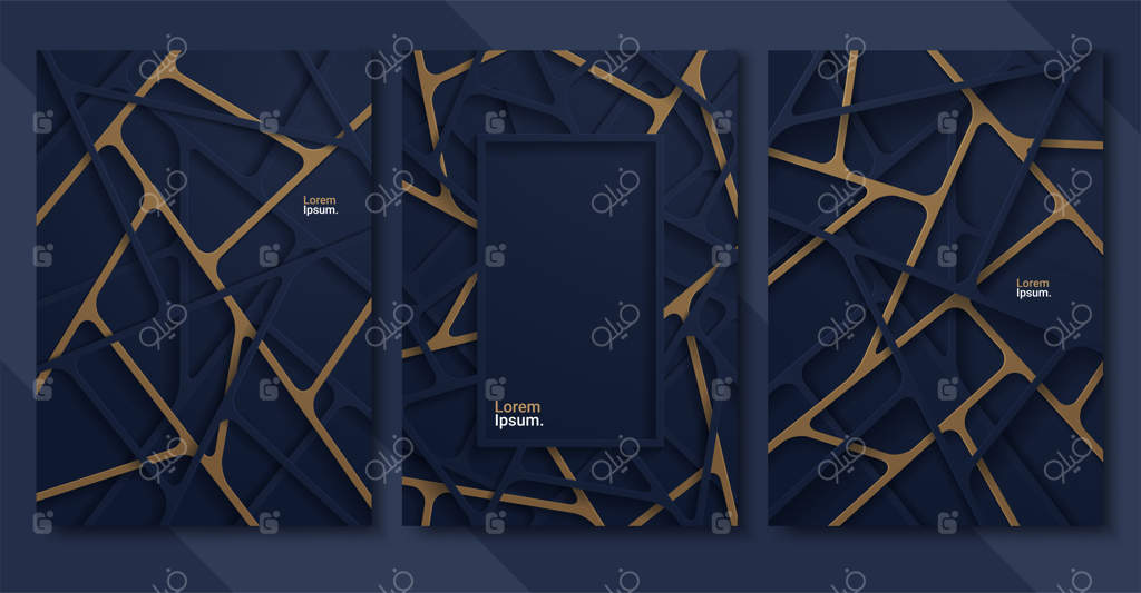 زمینه انتزاعی با اشکال خطی کاغذی به رنگ آبی تیره