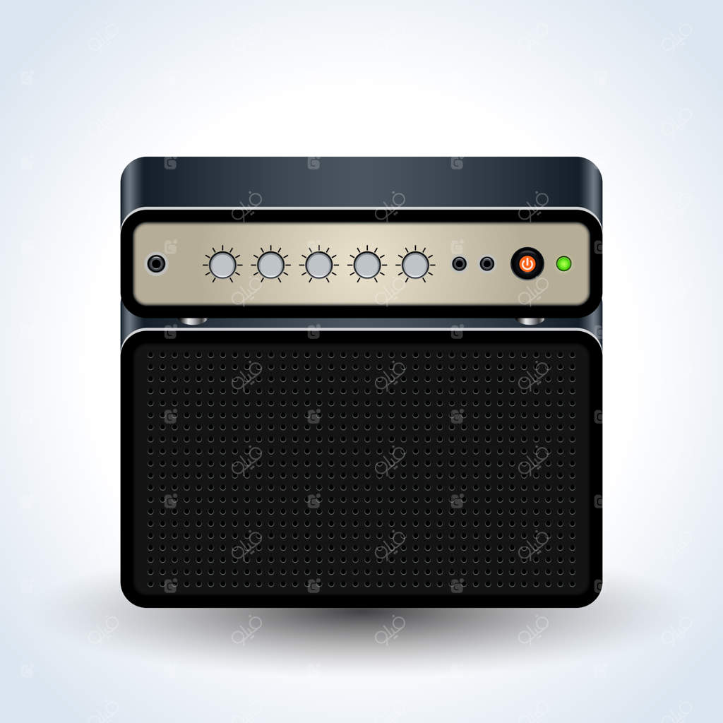 آیکون‌ واقع‌گرایانه‌ آمپلی‌فایر گیتار بر روی زمینه‌ سفید