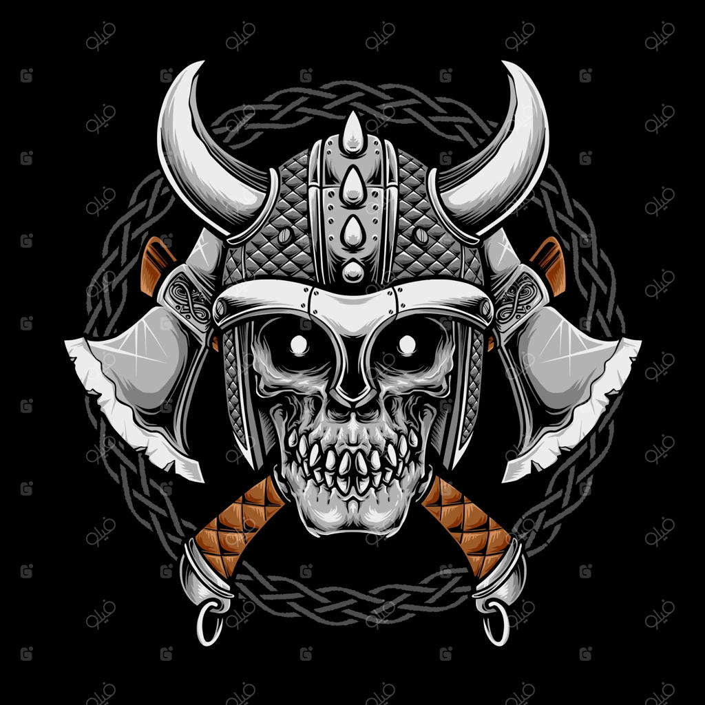 وایکینگ جمجمه‌دار با تبر (وکتور)